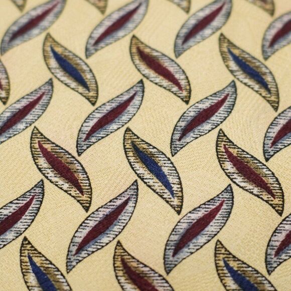 Ferrell Reed Von Maur Yellow Jacquard Print Abstract Wide Silk Tie USA Made - Picture 2 of 7
